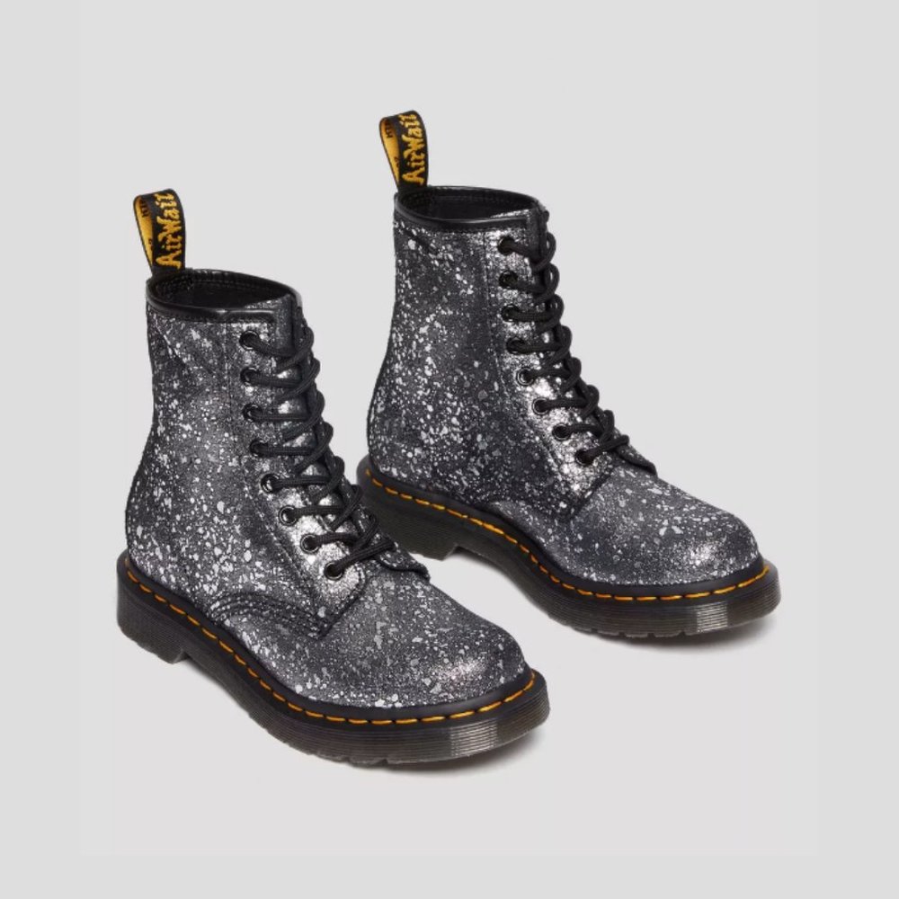 DR. MARTENS 1460 METALLIC SPLATTER SUEDE LACE UP BOOTS  Creative Design MSRP$190